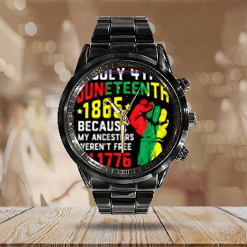 Discover July 4Th Juneteenth 1865 African Melanin Black Pro Calendar Steel Band Watch