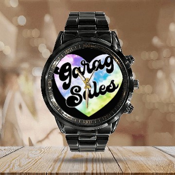 Discover Garage Sales pastel cloud heart Calendar Steel Band Watch