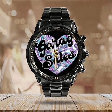 Discover Garage Sales paisley heart Calendar Steel Band Watch
