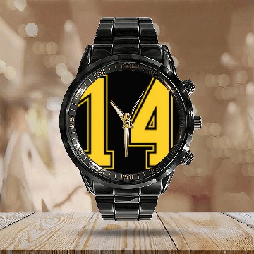 Discover Yellow Number 14 Team Junior Sports Numbered Calendar Steel Band Watch