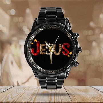 Discover Jesus Is The Reason Buffalo Plaid Leopard Nativity Calendar Steel Band Watch