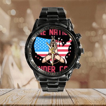 Discover One Nation under God Calendar Steel Band Watch