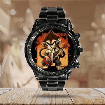 Discover Monkey Chimpanzee Playing Acousitc Rock Guitar Calendar Steel Band Watch