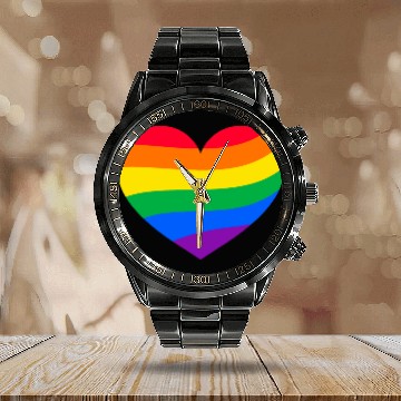 Discover lgbt Gay Pride Rainbow Heart Calendar Steel Band Watch