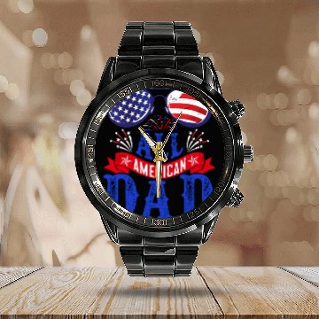 Discover All American Dad America Pride US Patriot Calendar Steel Band Watch