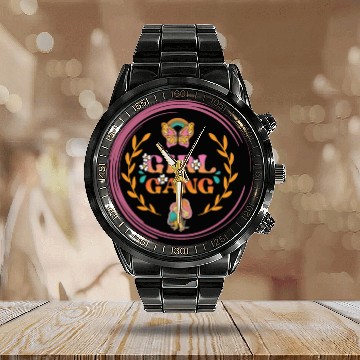 Discover girl gang Lady's Night Flower Design Calendar Steel Band Watch