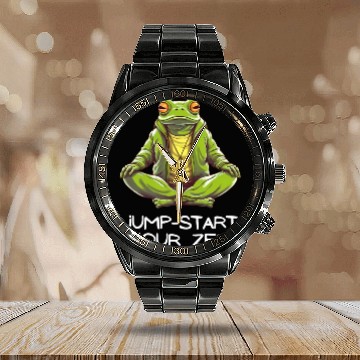 Discover Yoga Meditation Jump-start your zen Frog Calendar Steel Band Watch