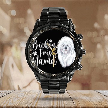 Discover Bichon Frise Mama Calendar Steel Band Watch
