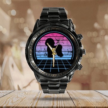 Discover Bichon Frise Silhouette Retro Vintage Calendar Steel Band Watch
