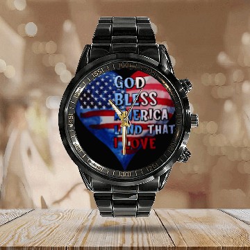 Discover God bless America Land that I love Calendar Steel Band Watch