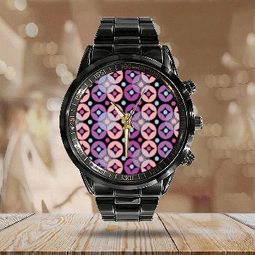 Discover playful geometric colorful art Calendar Steel Band Watch
