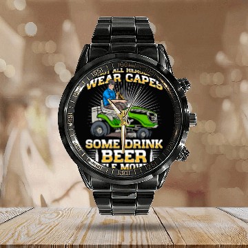 Discover Lawn Mowing Lawn Mower Gardener Gardening Beer Calendar Steel Band Watch