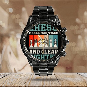 Discover Chess Makes Wiser And Clear Calendar Steel Band Watch