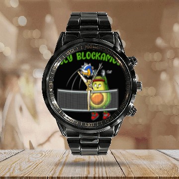 Discover Holy Blockamole I Volleyball Avocado Food Calendar Steel Band Watch