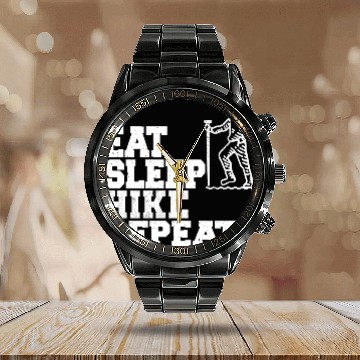Discover Eat Sleep Hike Repeat Hiker Hiking Calendar Steel Band Watch