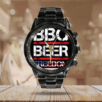 Discover BBQ Beer Freedom Independence Day USA Party Fan Calendar Steel Band Watch
