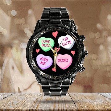 Discover Happy Day Candy Conversation Hearts Love Bug Kiss Calendar Steel Band Watch