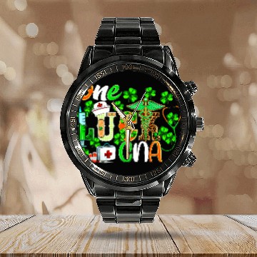 Discover St Patrick'S Day One Lucky Cna Leopard Calendar Steel Band Watch