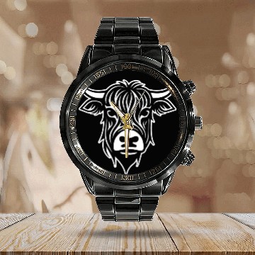 Discover Scottish Highland Cow Calendar Steel Band Watch
