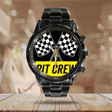 Discover Yellow Italic Pit Crew For Racing Party Costume Calendar Steel Band Watch