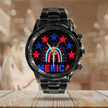 Discover American Independence Day Love America Patriot Calendar Steel Band Watch