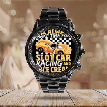 Discover Always Time For Slot Car Racing And Ice Cream Calendar Steel Band Watch