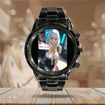 Discover Cyberpunk Waifu Influencer Design 1 Calendar Steel Band Watch