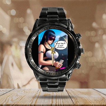 Discover Cyberpunk Waifu Influencer Design 8 Calendar Steel Band Watch
