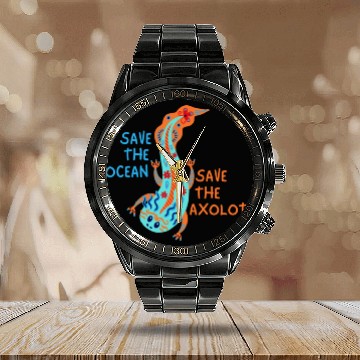 Discover Save The Ocean Save The Axolotl Calendar Steel Band Watch
