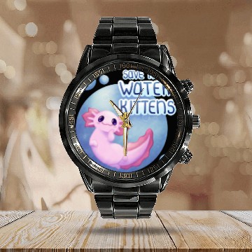 Discover Save the Water Kittens Calendar Steel Band Watch