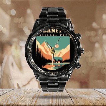 Discover Vintage Retro Canadian Banff National Park Calendar Steel Band Watch