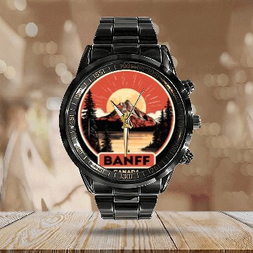 Discover Vintage Retro Canadian Banff National Park Calendar Steel Band Watch