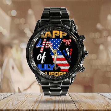 Discover Independence Day Happy 4th July California USA Calendar Steel Band Watch