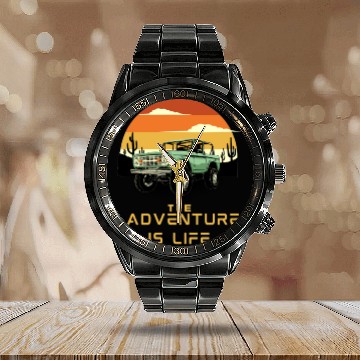 Discover The adventure is life . Calendar Steel Band Watch