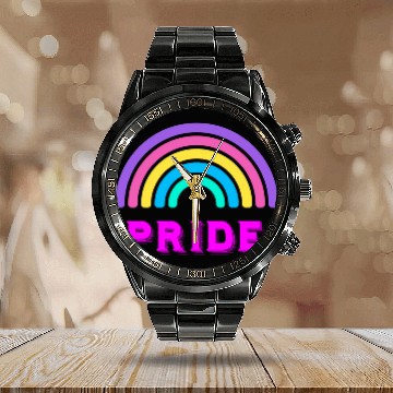 Discover Prideful Rainbow Celebrating Pride Month Calendar Steel Band Watch
