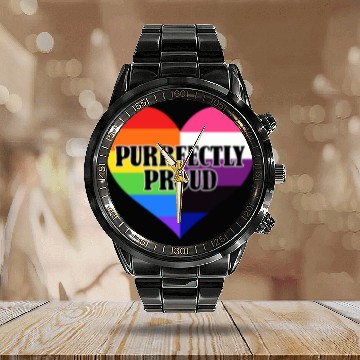 Discover Purrfectly Proud Rainbow Genderfluid Flag Heart Calendar Steel Band Watch