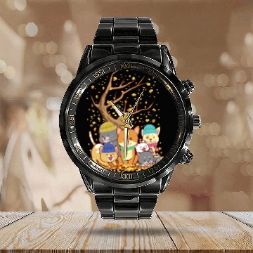 Discover Cats Fall Autumn Leaf Tree Lover Season Fan Enjoy Calendar Steel Band Watch