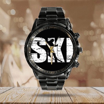 Discover Distressed Skiing For Skiers Calendar Steel Band Watch