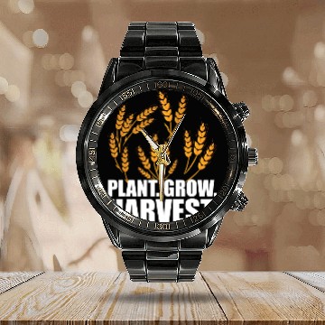 Discover Wheat Farmer Plant Grow Harvest W Calendar Steel Band Watch