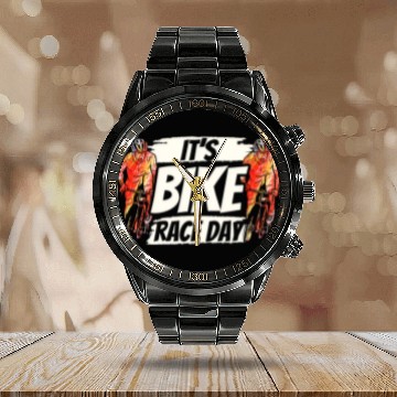 Discover It's Bike Race Day Racer Racing Bicycle Cycling Calendar Steel Band Watch