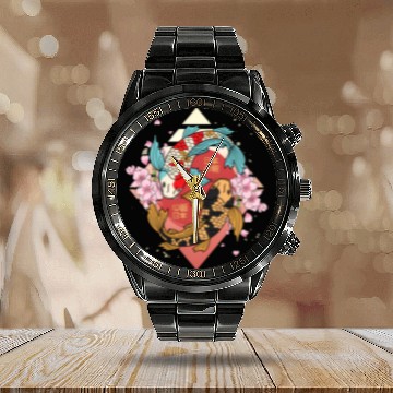 Discover Kawaii Cherry Blossom Koi Fish Japanese Sakura Calendar Steel Band Watch