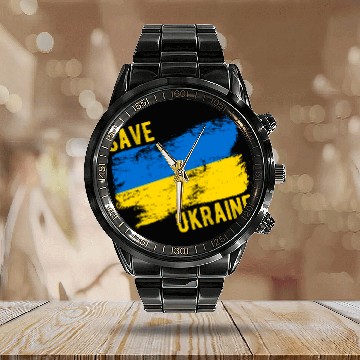 Discover Save Ukraine Calendar Steel Band Watch