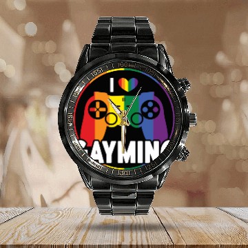 Discover I Love Gayming Gay Pride Lesbian Rainbow Flag Calendar Steel Band Watch