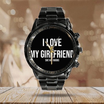 Discover Funny I Love My Girlfriend Boobs Bachelor Party Calendar Steel Band Watch