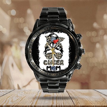 Discover Cheer Mom Leopard Messy Bun Cheerleader Bleached M Calendar Steel Band Watch