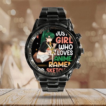 Discover Just A Who Loves Anime Ramen etchingnager Calendar Steel Band Watch