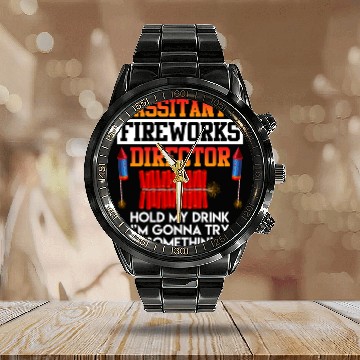 Discover Independence Day Assistant Fireworks Director USA Calendar Steel Band Watch