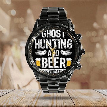 Discover Ghost Hunting Paranormal Researcher Ghost Calendar Steel Band Watch