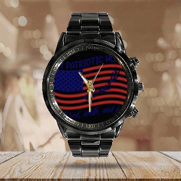 Discover My patriotic heart beats red white and blue Calendar Steel Band Watch