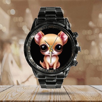 Discover Chihuahua Cuteness Overload Calendar Steel Band Watch